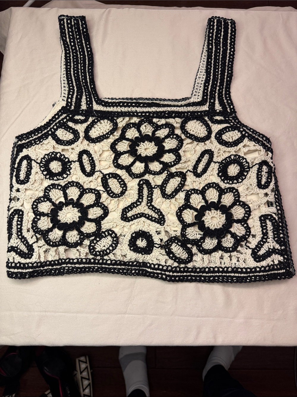 Rebellion Black & Cream Crochet Floral Tank Crop Top